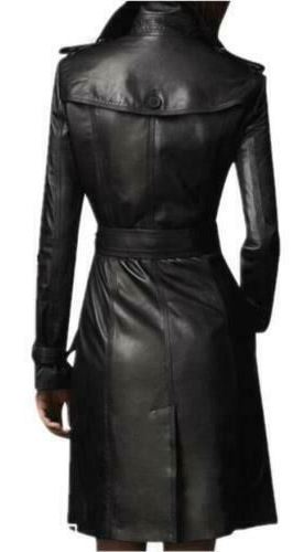 Womens Luna Genuine Lambskin Leather Long Trench Coat