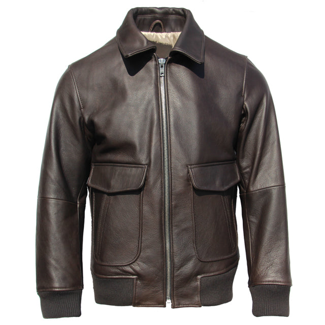 Mens A2 Flight Aviator Cowhide Leather Brown Bomber Jacket