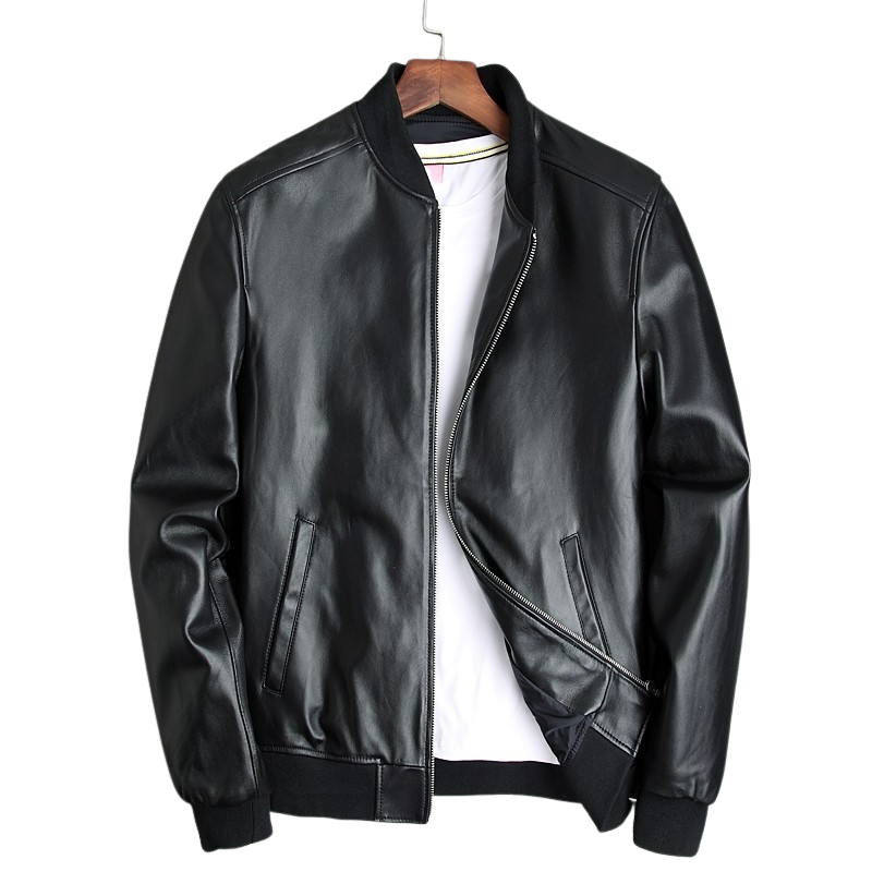 Black Men's Genuine Leather Bomber Jacket - Real Leather Jacket