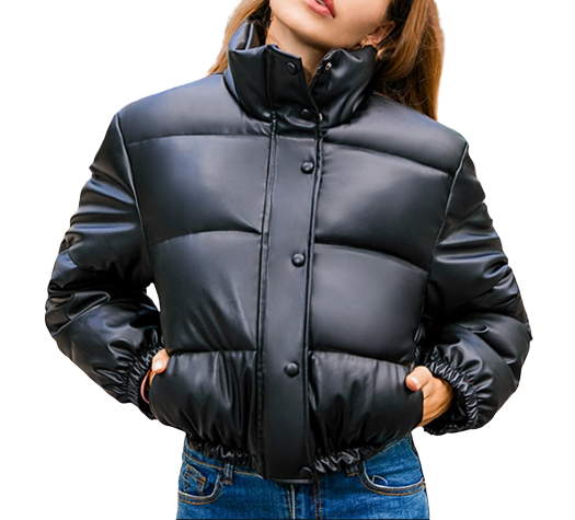 Womens Madelyn Genuine Lambskin Leather Puffer Jacket