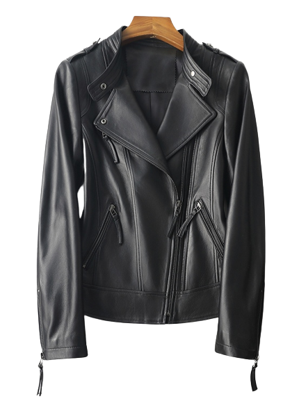 Womens Jaylin Genuine Lambskin Biker Leather Jacket