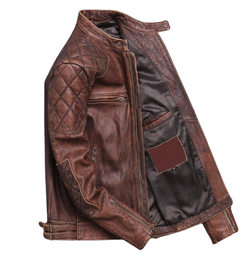 Mens Weston Red Brown Shoulder Patch Work Genuine Lambskin Leather Jacket