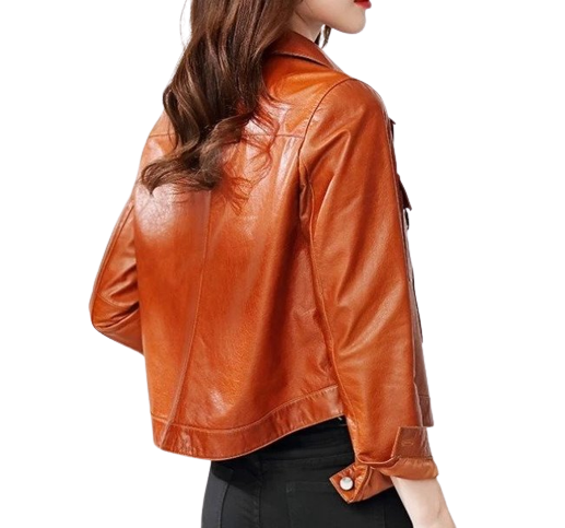 Womens Hazel Front Pocket Tan Genuine Lambskin Leather Jacket