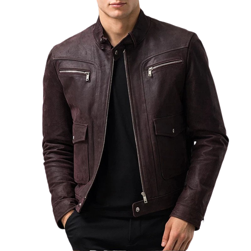Mens Asher Front Pocket Brown Genuine Lambskin Leather Jacket