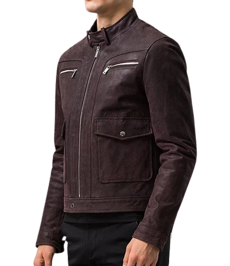 Mens Asher Front Pocket Brown Genuine Lambskin Leather Jacket