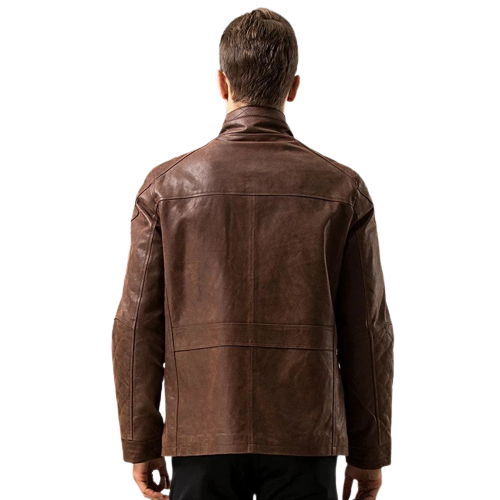 Mens Hunter Front Pocket Brown Genuine Cow Leather Jacket