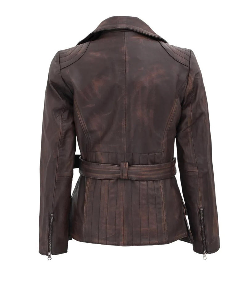 Womens Hannah Genuine Lambskin Distressed Leather Coat