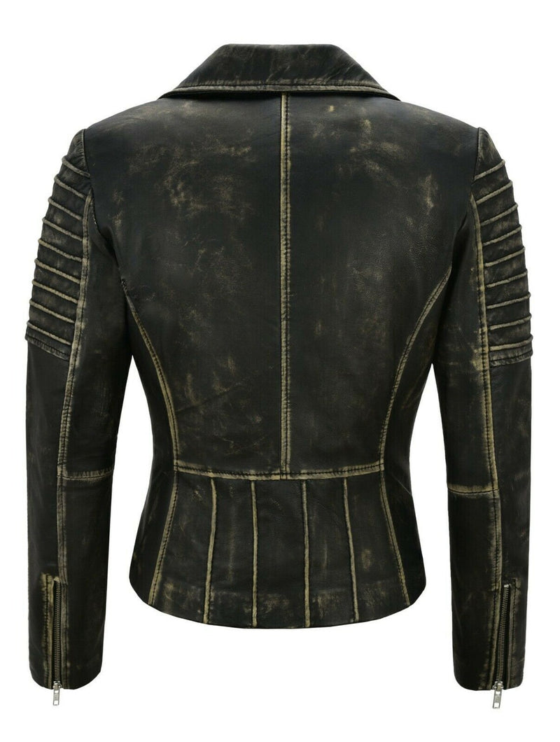 Womens Eva Genuine Lambskin Distressed Leather Jacket