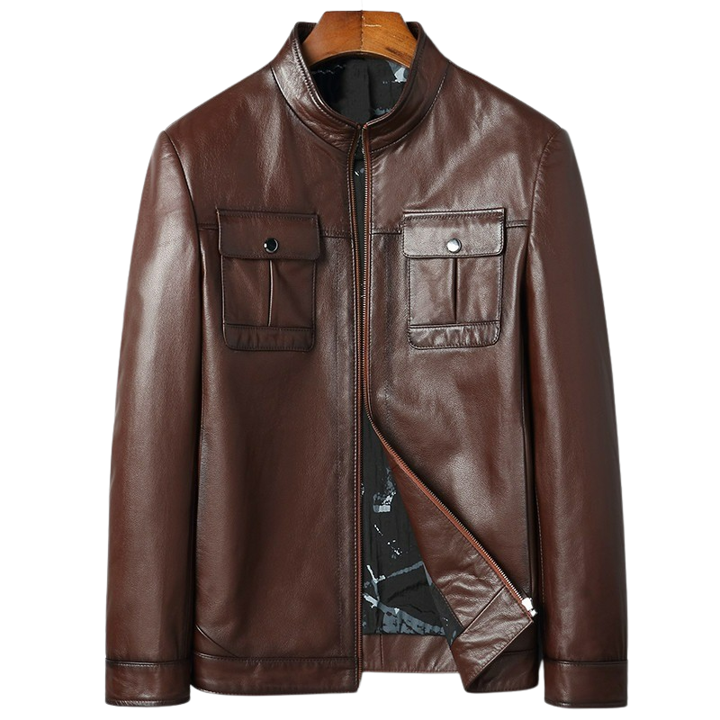 Mens Sleek Front Pocket Genuine Lambskin Leather Jacket