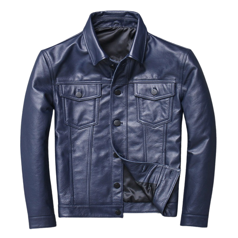 Mens Lennon Front Pocket Blue Genuine Lambskin Leather Jacket