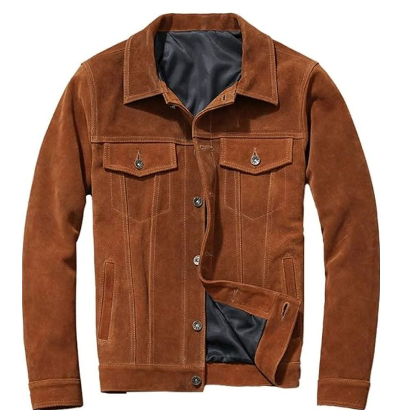 Men’s Rogue Brown Vintage Bike-Rider Genuine Lambskin Suede Leather Jacket