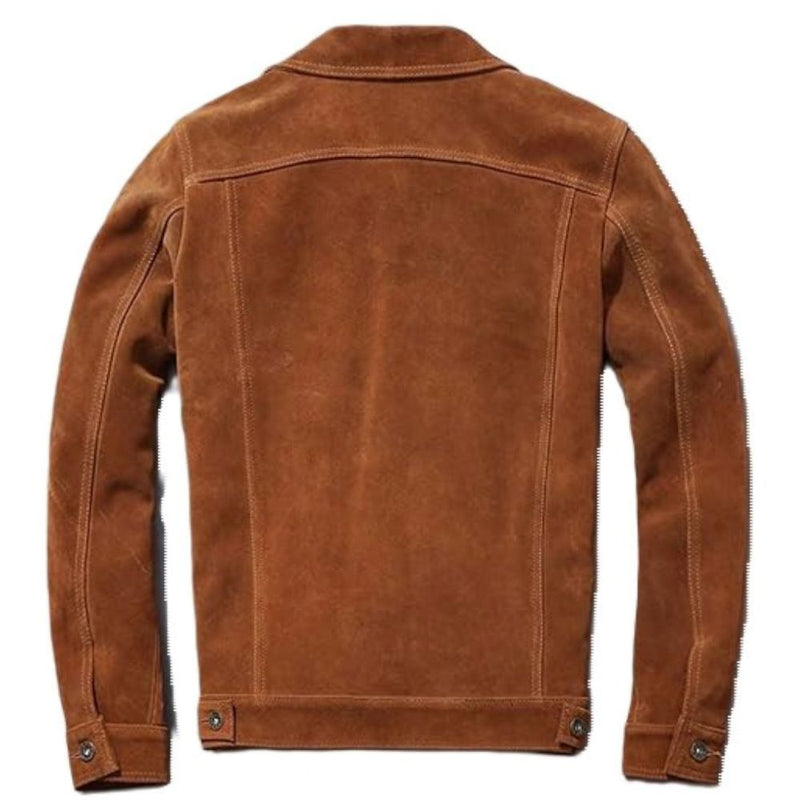 Men’s Rogue Brown Vintage Bike-Rider Genuine Lambskin Suede Leather Jacket