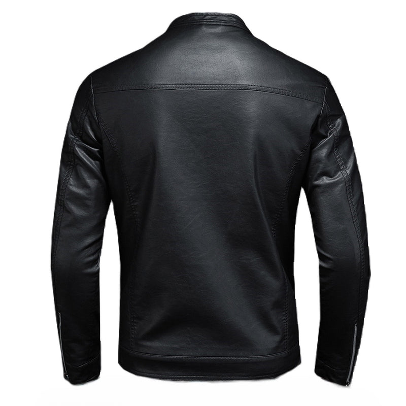 Men’s Cosmic Black Stand-Up Collar Biker Genuine Lambskin Leather Jacket