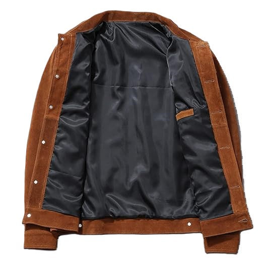 Men’s Rogue Brown Vintage Bike-Rider Genuine Lambskin Suede Leather Jacket