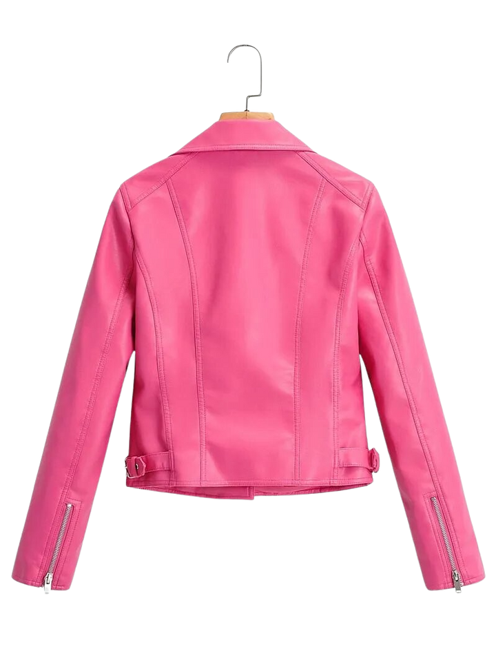 ジャケット・アウター muguet Heart pocket leather jacket PINK Womens-Biker-Pink-Leather-