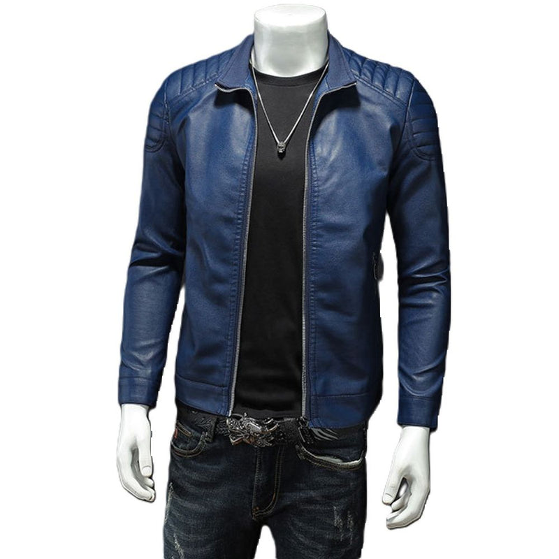 Men’s Vanguard Blue Quilted Motorcycle Genuine Lambskin Biker Leather Jacket