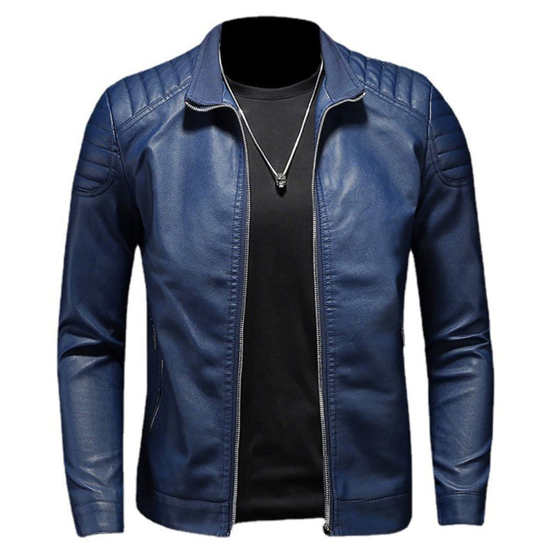 Men’s Vanguard Blue Quilted Motorcycle Genuine Lambskin Biker Leather Jacket