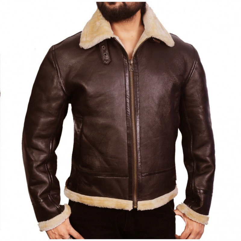 Men’s Maverick Brown Aviator B3 Bomber Faux Fur Lining Genuine Cowhide Leather Jacket