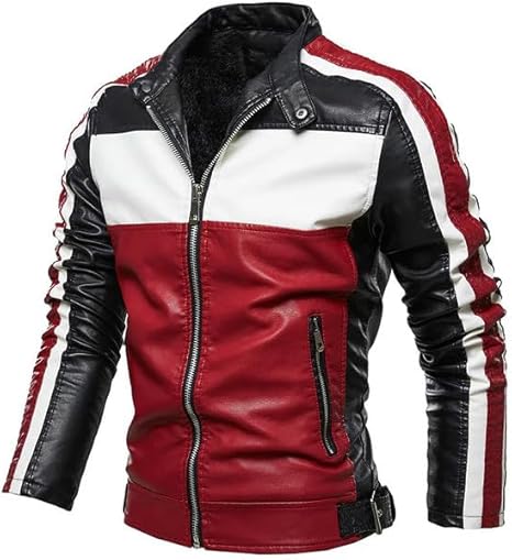 Men’s Gallant Red and Black Varsity Stand Collar Café Racer Genuine Lambskin Leather Jacket