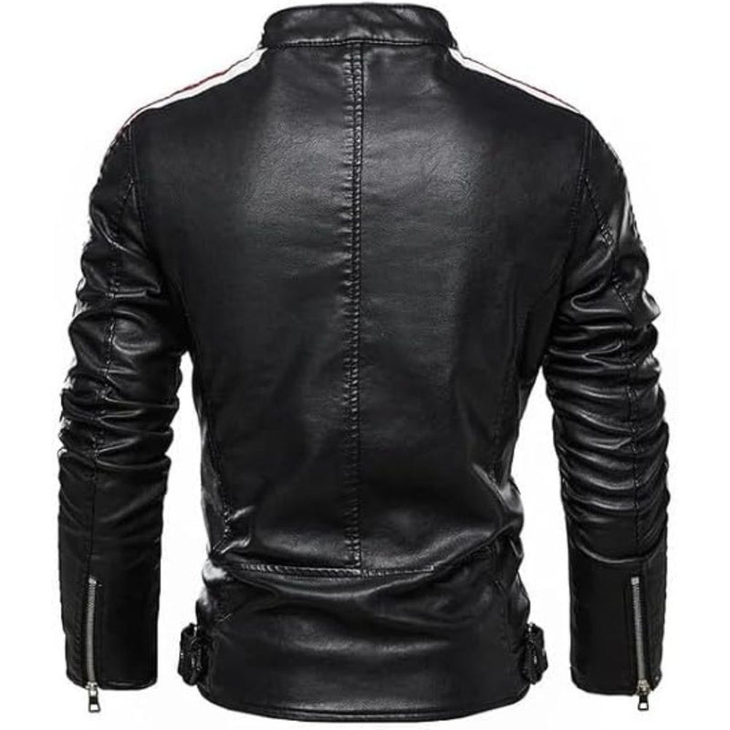 Men’s Gallant Red and Black Varsity Stand Collar Café Racer Genuine Lambskin Leather Jacket