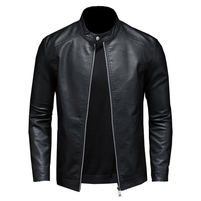 Men’s Cosmic Black Stand-Up Collar Biker Genuine Lambskin Leather Jacket