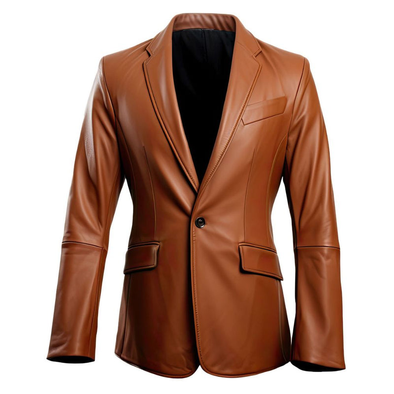 Men’s Legacy Brown Slim-fit Semi-Formal One-Button Sheepskin  Leather Coat