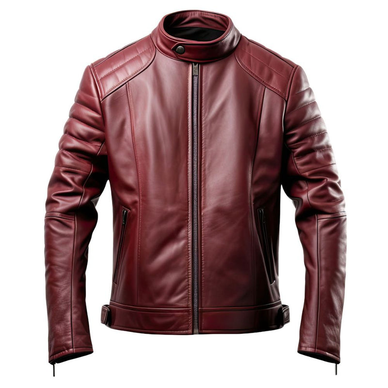 Men’s Luxe Biker Maroon Biker Café-Racer Genuine Lambskin Leather Jacket