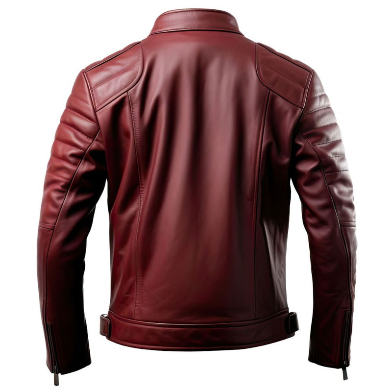 Men’s Luxe Biker Maroon Biker Café-Racer Genuine Lambskin Leather Jacket