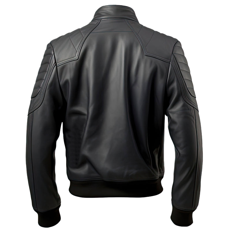 Men’s Ironclad Black Genuine Lambskin Rib Knit Slim-Fit Bomber Leather Jacket