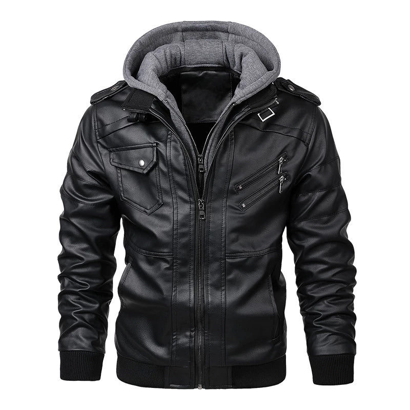 Mens Arlo Genuine Leather Hooded Bomber Jacket with Removable Hoodie