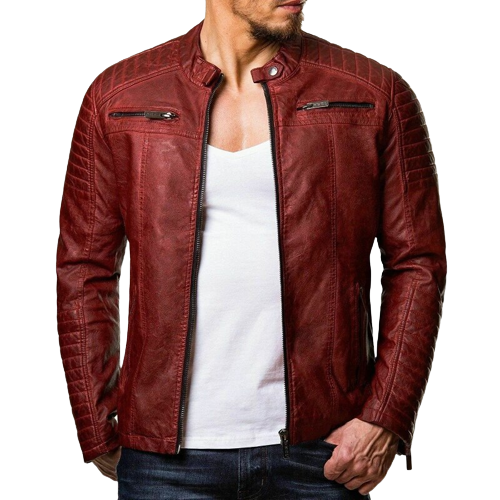 Mens Rex Shoulder Patch Work Genuine Lambskin Leather Jacket