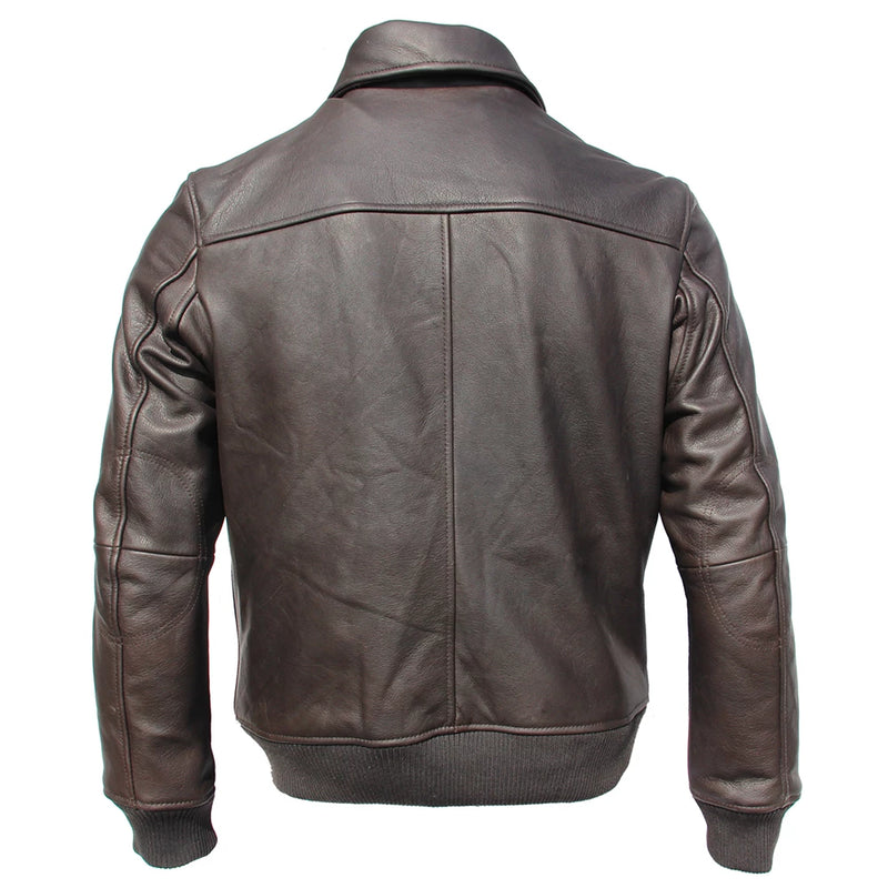 Mens A2 Flight Aviator Cowhide Leather Brown Bomber Jacket