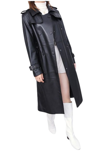 Womens Shay Genuine Lambskin Leather Long Trench Coat