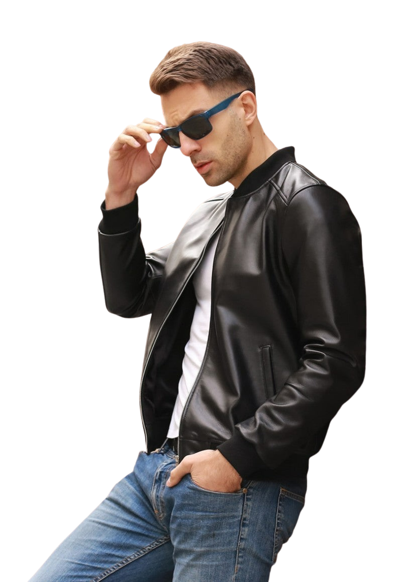 Mens Ace Genuine Real Leather Bomber Jacket