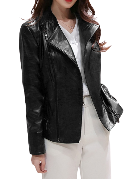 Womens Stella Genuine Lambskin Biker Leather Jacket