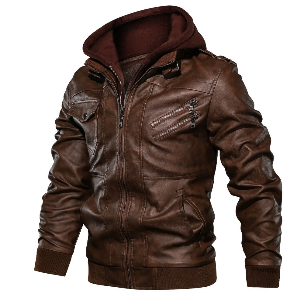 ジャケット・アウター leather hoodie jacket fireman Black Leather Fireman Field Coat - Assembly New York