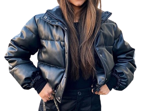 Womens Madelyn Genuine Lambskin Leather Puffer Jacket