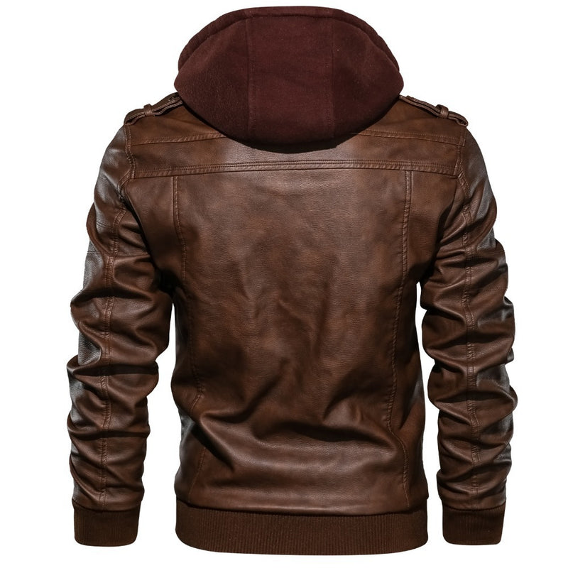Mens Arlo Genuine Leather Hooded Bomber Jacket with Removable Hoodie