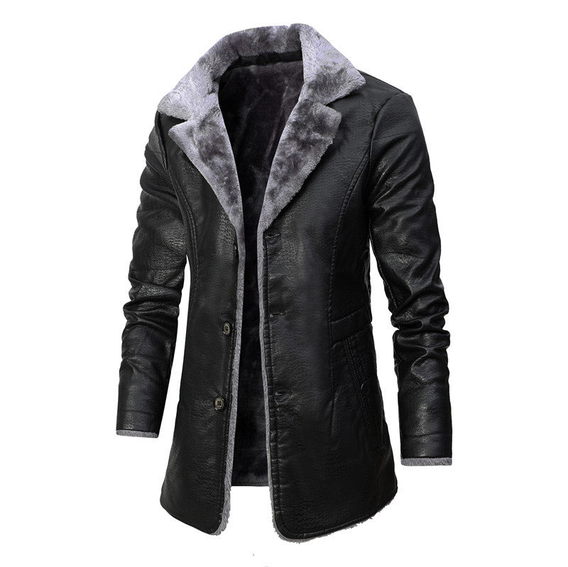 Mens Cary Front Button Faux Fur Lined Leather Coat