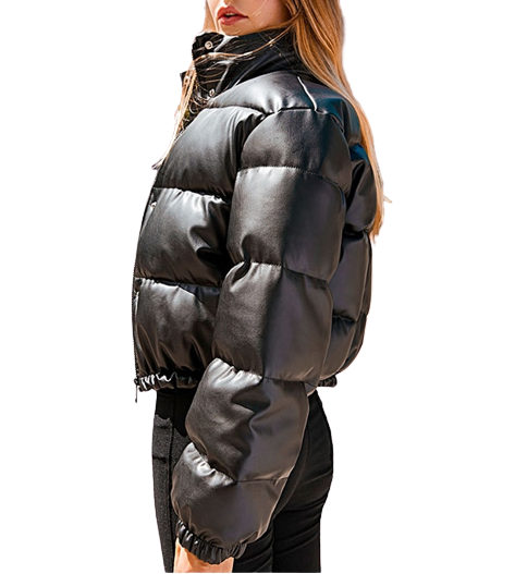 Womens Madelyn Genuine Lambskin Leather Puffer Jacket