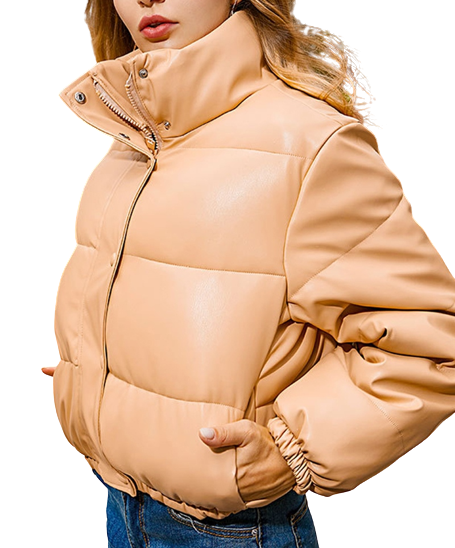 Womens Madelyn Genuine Lambskin Leather Puffer Jacket