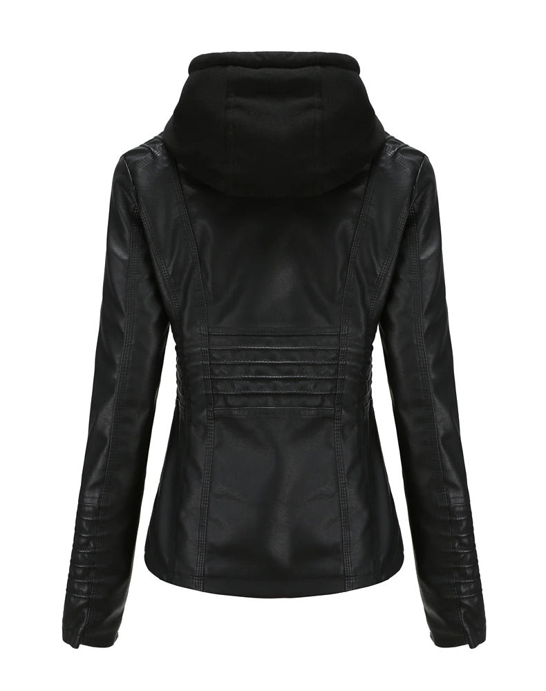 Womens Naomi Genuine Lambskin Leather Hooded Jacket with Removable Hoodie
