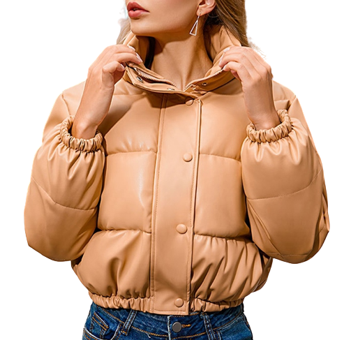 Womens Madelyn Genuine Lambskin Leather Puffer Jacket