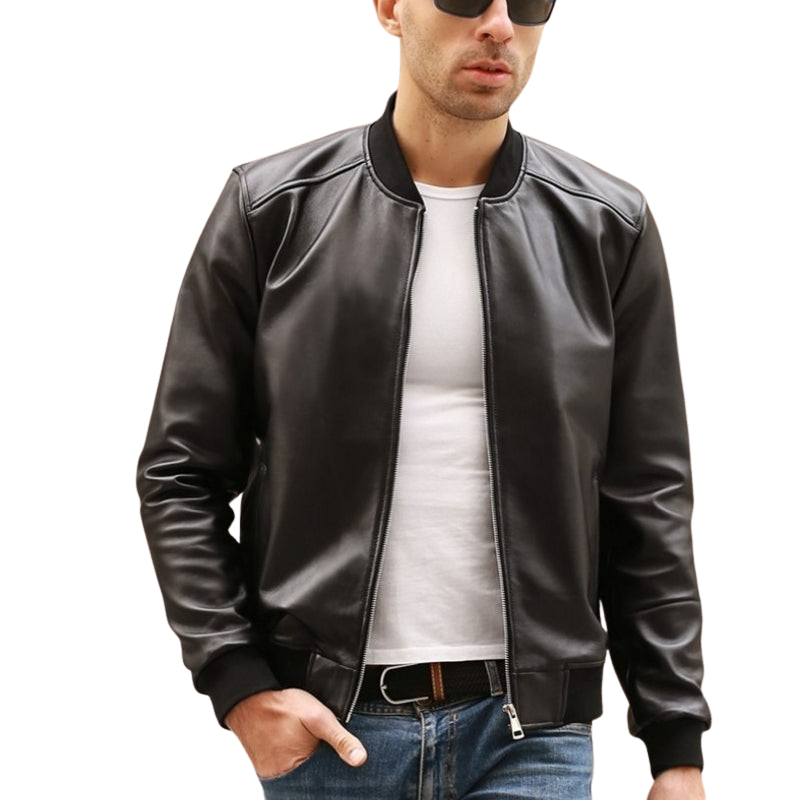 Mens Ace Genuine Real Leather Bomber Jacket