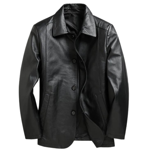 Mens Magnus Front Button Leather Coat