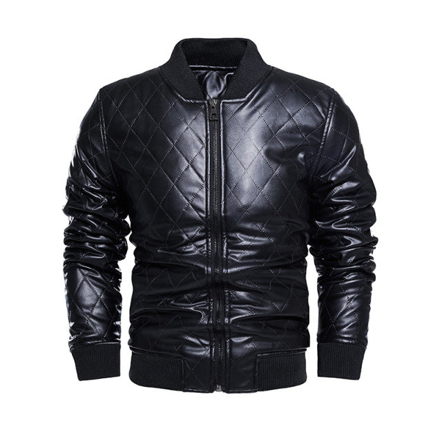Mens Bishop Quilted Genuine Lambskin Leather Bomber Jacket