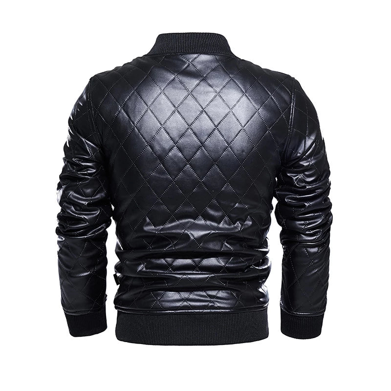 Mens Bishop Quilted Genuine Lambskin Leather Bomber Jacket