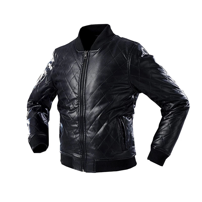 Mens Bishop Quilted Genuine Lambskin Leather Bomber Jacket