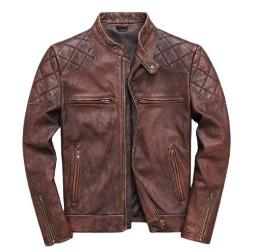 Mens Weston Red Brown Shoulder Patch Work Genuine Lambskin Leather Jacket