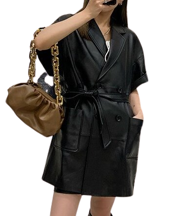 Womens Oaklynn Genuine Lambskin Leather Long Trench Coat